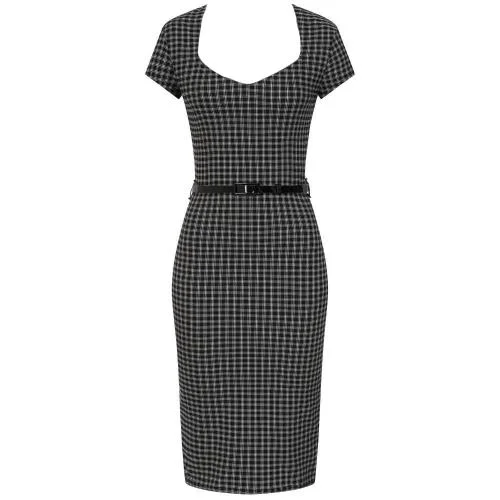 Black And White Check Office Work Bodycon Pencil Dress Sexy Midi Bodycon