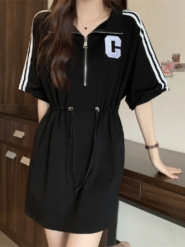 Plus Size Black Sweater Sporty Short Sleeve Knit Dress Elegant Plus Size Dress