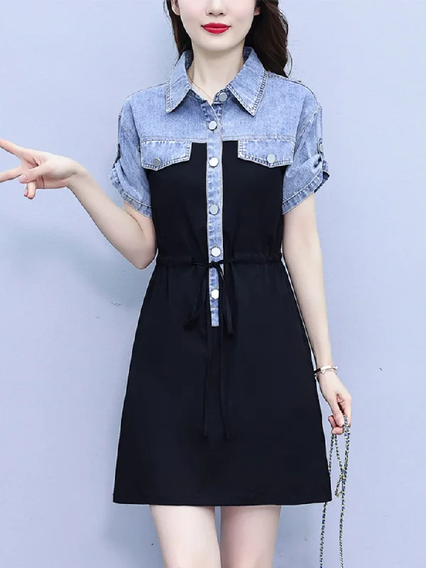 Plus Size Denim Short Sleeve Shirt Dress Plus Size Swing