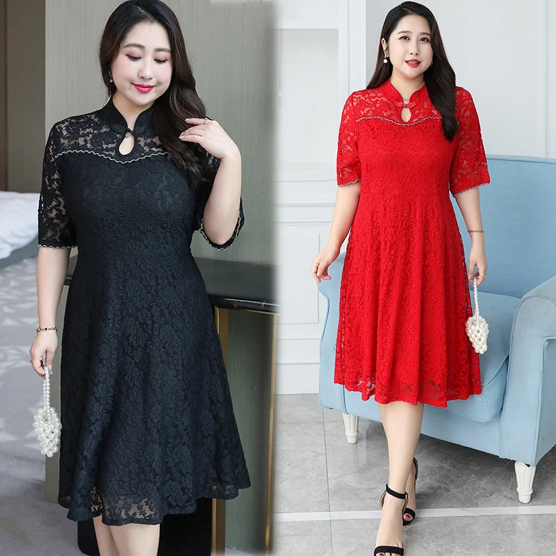 (3Xl-8Xl) Plus Size Lace Cheongsam Dress (Extra Big Size) Plus Size Summer