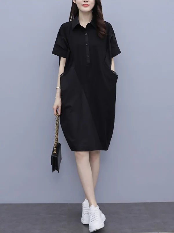 Plus Size Pockets Black Shirt Dress Plus Size Long