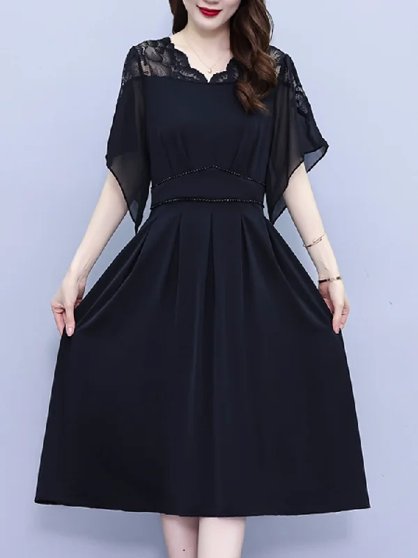 Plus Size Lace Black Butterfly Sleeve Dress Plus Size Off-shoulder