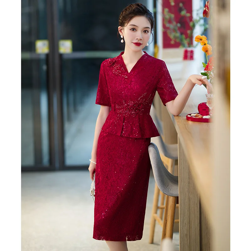 Plus Size Formal Lace Cheongsam Chinese Dress (Mother Of The Bride / Groom Suitable) Summer Plus Dress