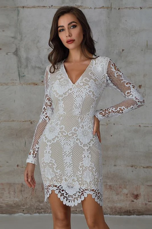 Guipure Lace Bodycon Dress In White Classic Bodycon Dress