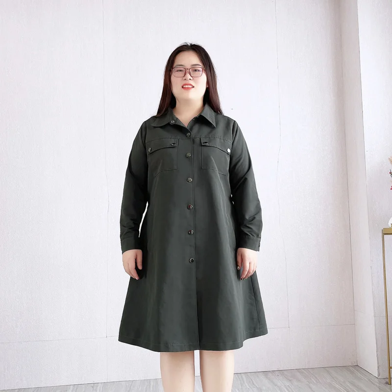 (4XL-10XL) Plus Size Utility A-line Long Sleeve Shirt Dress (EXTRA BIG SIZE) Plus Size Blouson