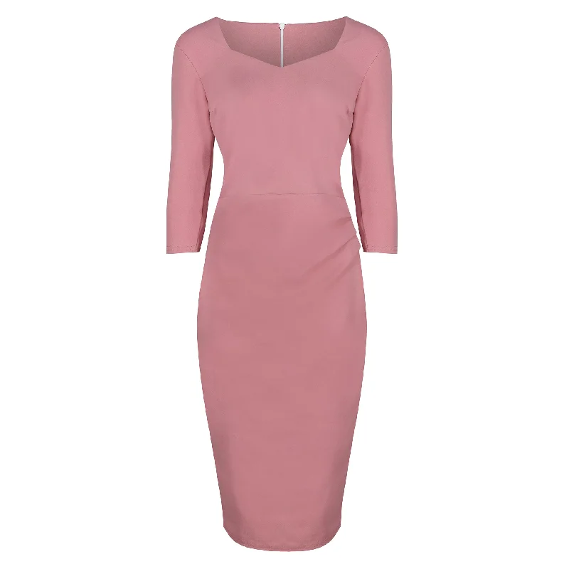 Dusky Pink 1940's Vintage 3/4 Sleeve Bodycon Pencil Dress Stylish Bodycon Dress