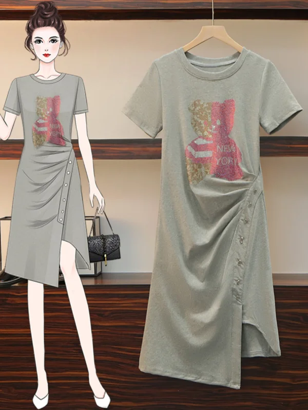 Plus Size Embellished Bear Short Sleeve T Shirt Dress Plus Size Midi