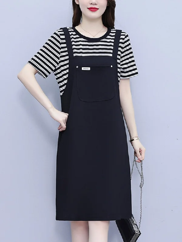 Plus Size Stripes Pinafore Dress Plus Size High-low