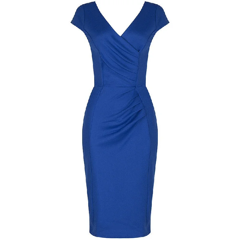 Royal Blue Capped Sleeve Bodycon Wiggle Dress Simple Bodycon Gown