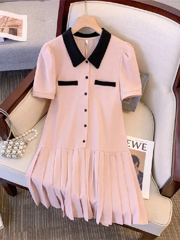 Plus Size Pink Chanelesque Pleat Shirt Dress Plus Size Party