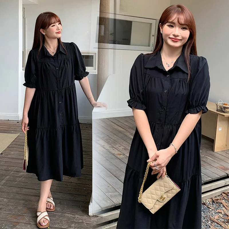 Plus Size Black Korean Babydoll Shirt Dress(Extra Big Size) Plus Size Shift