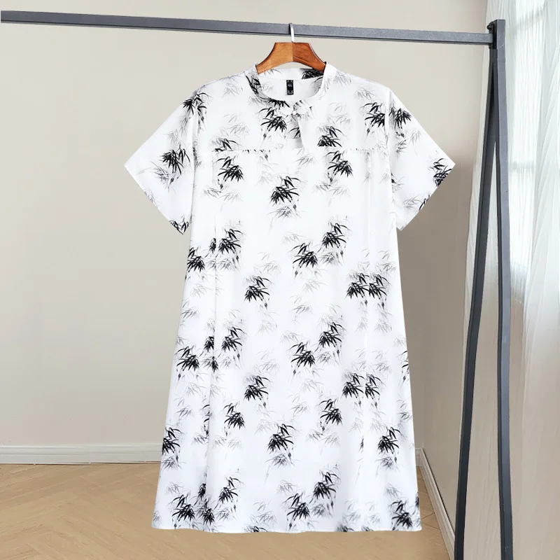 (4XL-10XL) Plus Size White Short Sleeve Cheongsam Dress (EXTRA BIG SIZE) Plus Size Stylish