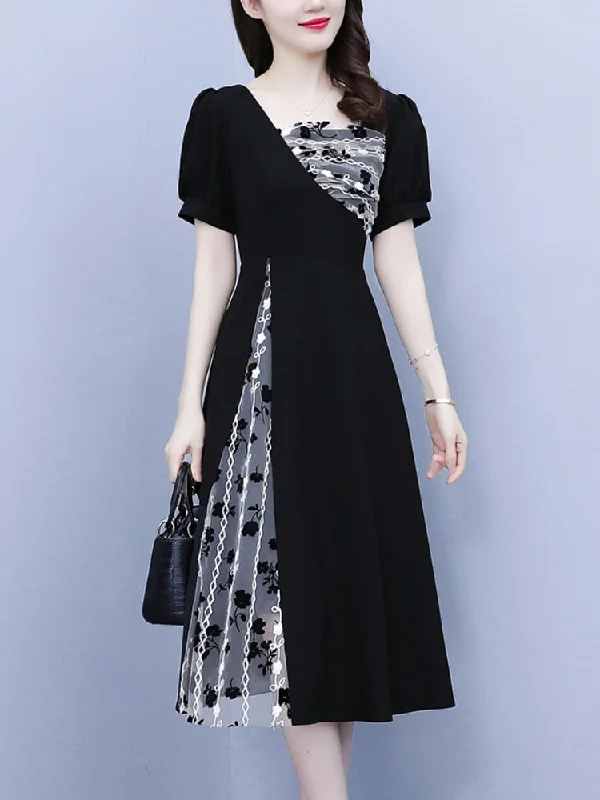 Plus Size Lace Layer Black Dress Plus Size Colorblock