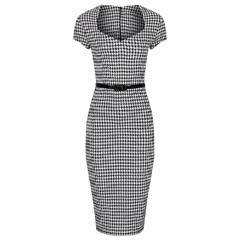 Black And White Dogtooth Check Bodycon Pencil Dress All-black Bodycon Dress