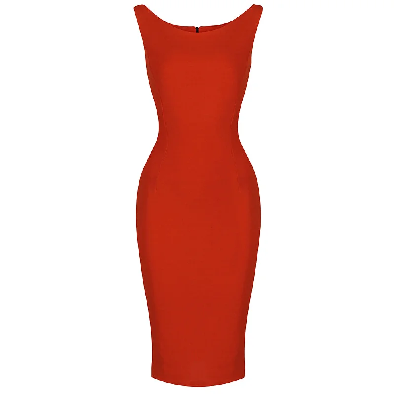 Orange Cinnamon 40s Bodycon Sleeveless Hollywood Wiggle Dress Sexy Slim Dress