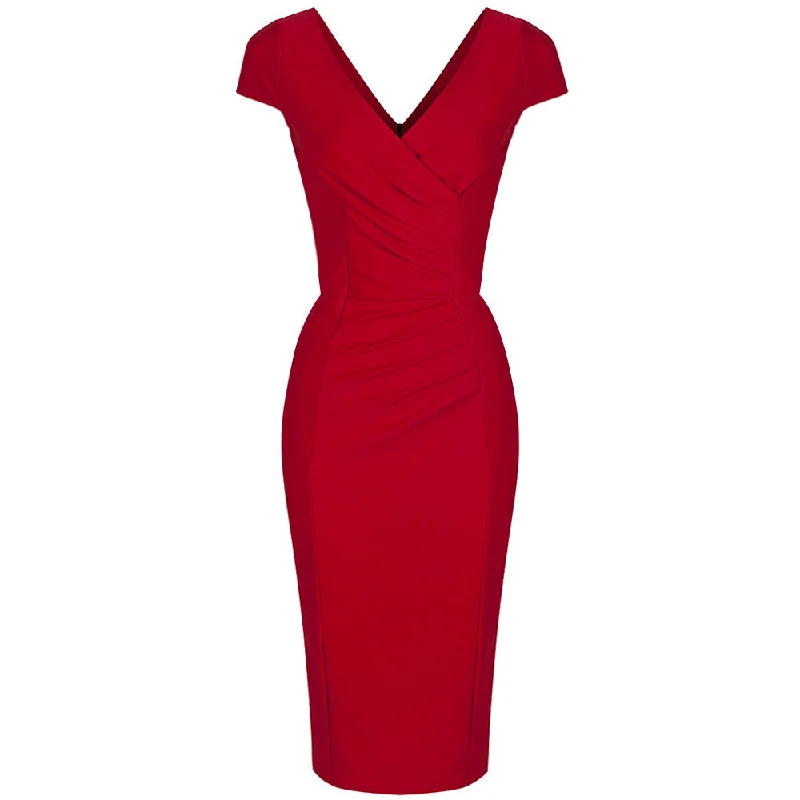 Red Capped Sleeve Bodycon Wiggle Dress Hot Bodycon Dress