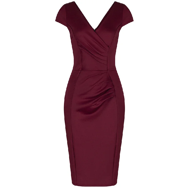 Wine Capped Sleeve Bodycon Wiggle Dress Off-shoulder Dress Set