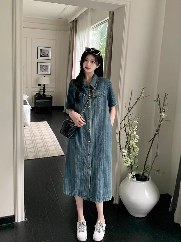 Plus Size Korean Denim Shirt Dress Plus Size Long