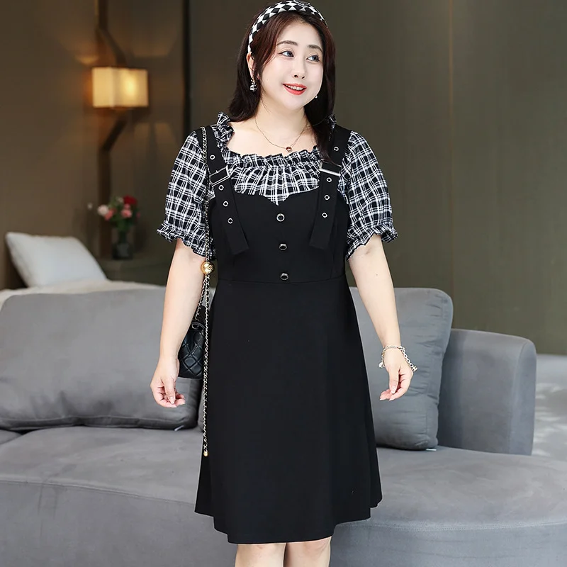 (4XL-8XL) Plus Size Off Shoulder Suspender Short Sleeve Dress (Extra Big Size) Plus Size Midi