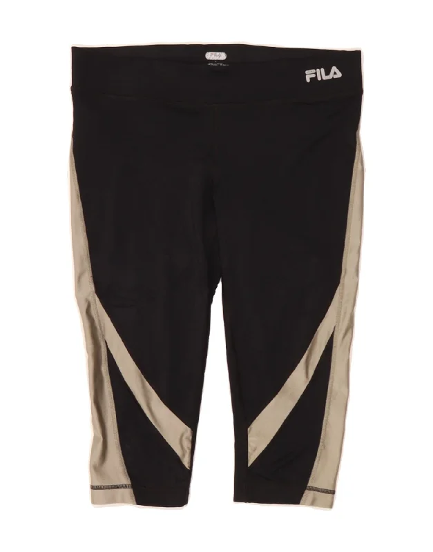 FILA Womens Capri Leggings UK 10 Small  Black Colourblock Polyester