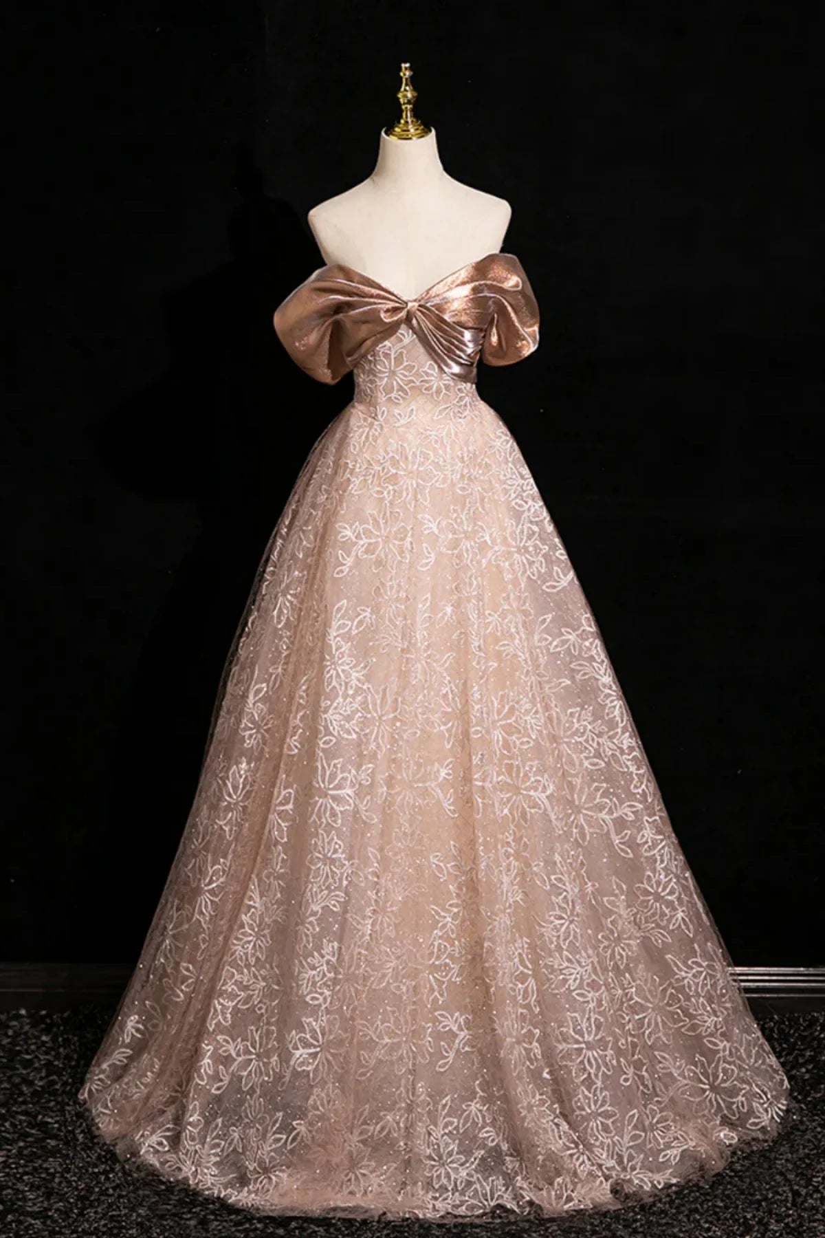 Elegant A Line Off the Shoulder Appliques Tulle Long Prom Dress Evening Dress DP1308