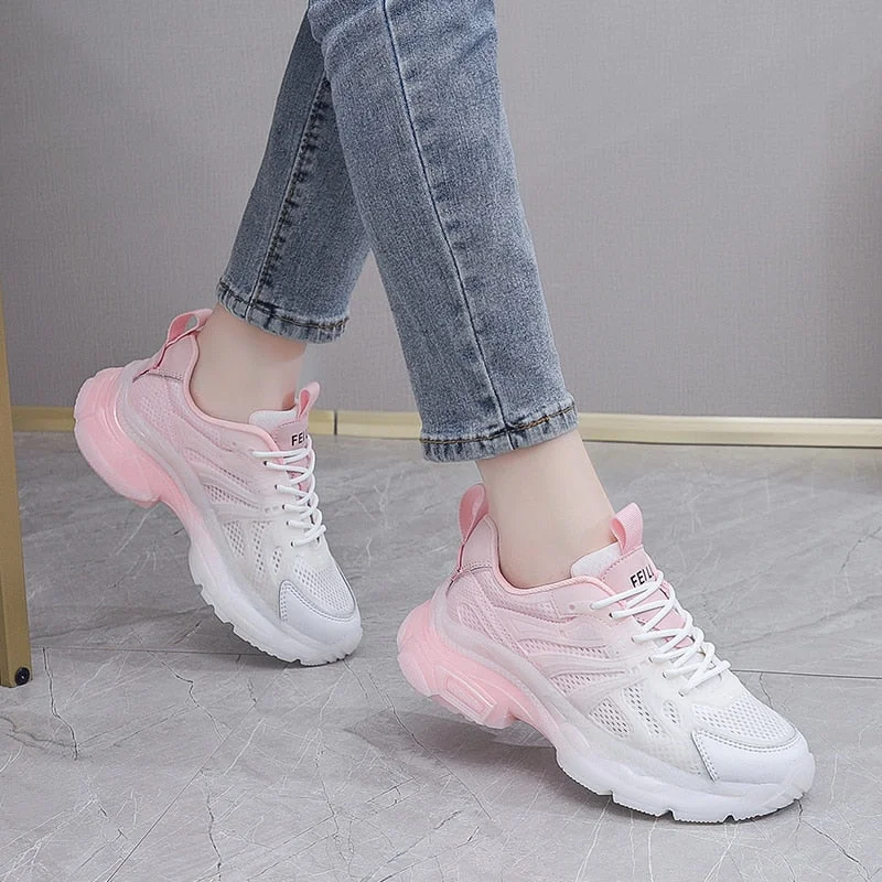 Awakecrm  Sneakers Women Casual Shoes Spring Green Sneakers Breathable Lace-Up Fashion Tenis Feminino Chunky Pink Shoes Female