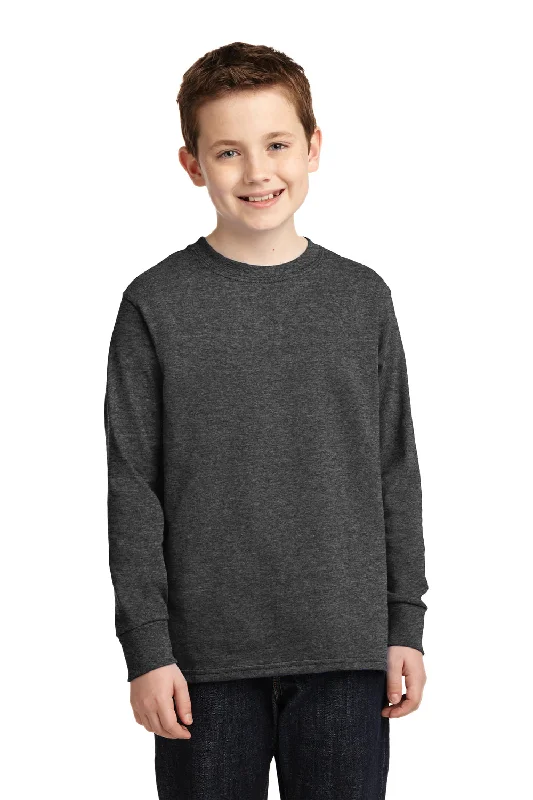 Port & Company Youth Core Long Sleeve Crewneck T-Shirt - Heather Dark Grey
