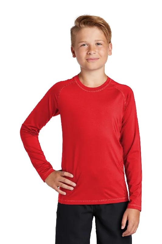 Sport-Tek Youth Rashguard Moisture Wicking Long Sleeve Crewneck T-Shirt - True Red - Closeout