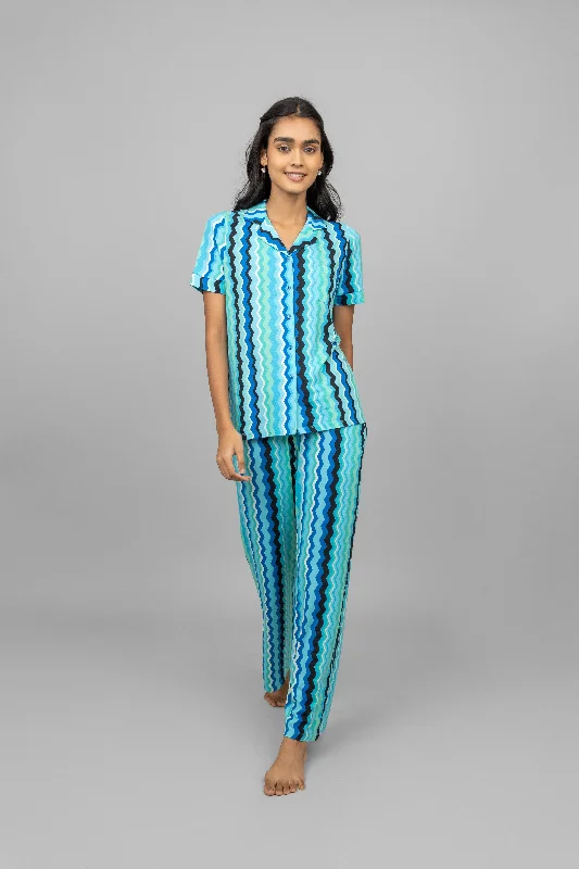 AquaWave Half Sleeve Button Down Pajama Set Breathable cotton pajama sets