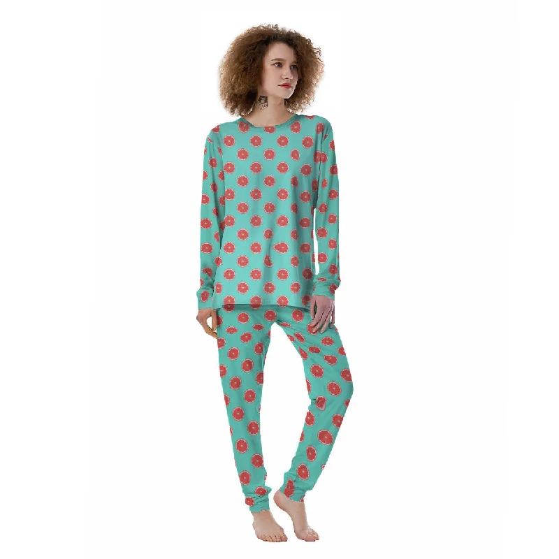 Blue And Pink Grapefruit Sliced Print Pattern Women's Pajamas Thermal pajama sets