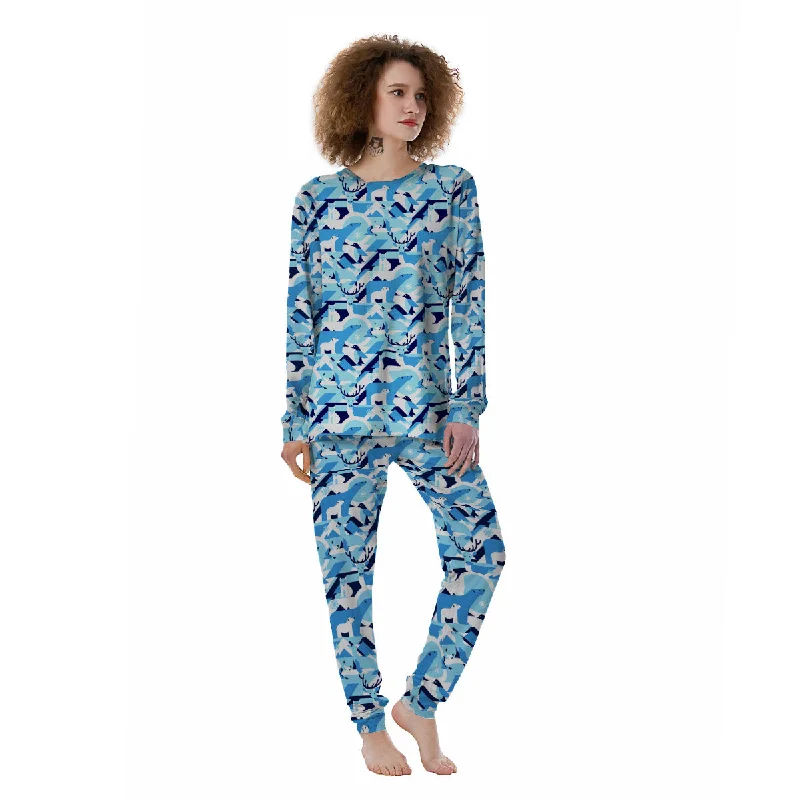 Blue Arctic Animals Print Pattern Women's Pajamas Plus size pajama sets