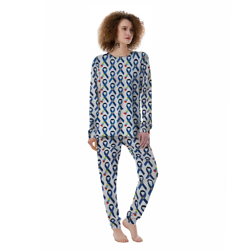 Blue Autism Awarenes Print Pattern Women's Pajamas Best-selling pajama sets 2024