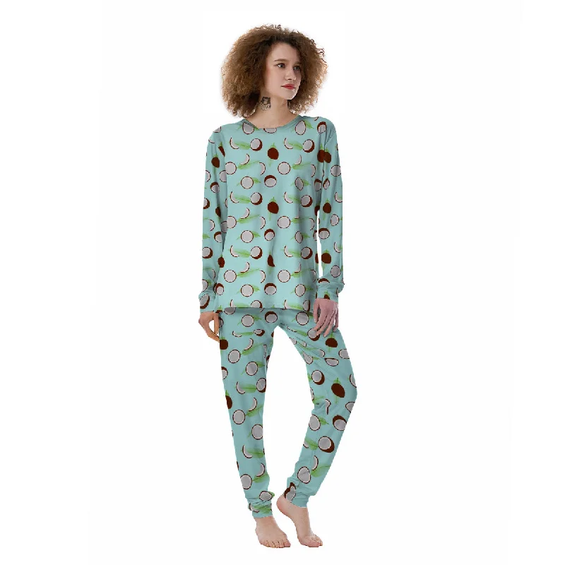 Blue Coconut Print Pattern Women's Pajamas Luxury pajama sets