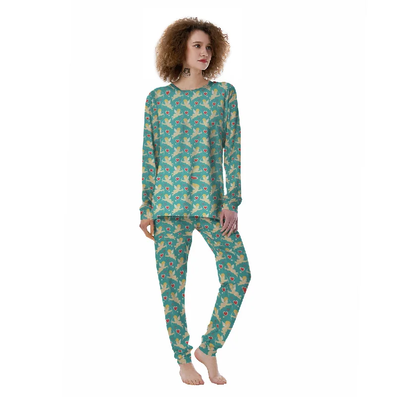 Blue Cupid And Heart Print Pattern Women's Pajamas Forever 21 pajama sets