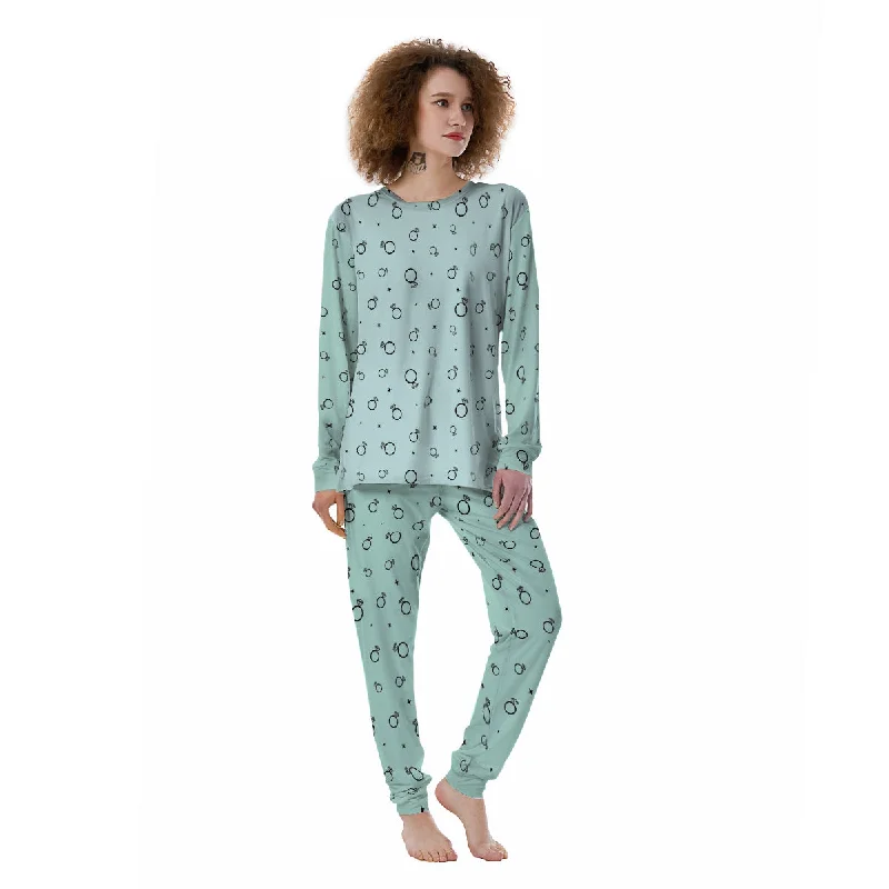 Blue Diamond Ring Print Pattern Women's Pajamas Floral pajama sets