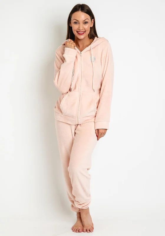 Serafina Collection Zip Up Cosy Fleece Pyjamas, Blush Pink Three-piece pajama sets