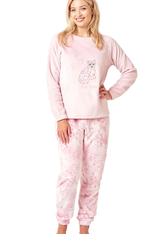 Indigo Sky Chilling Cheetah Cosy Fleece Pyjamas, Blush Pink High-end pajama sets