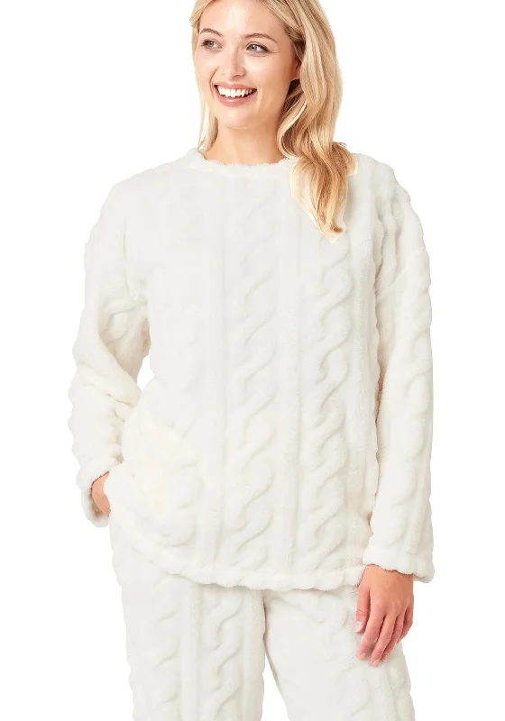 Indigo Sky Chilling Cuddle-Soft Cable Cosy Fleece Pyjama, Cream Target pajama sets