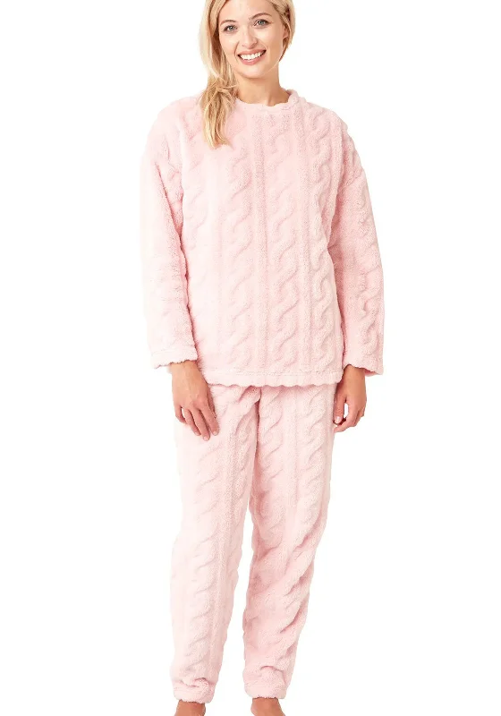 Indigo Sky Chilling Cuddle-Soft Cable Cosy Fleece Pyjama, Pink Shein pajama sets