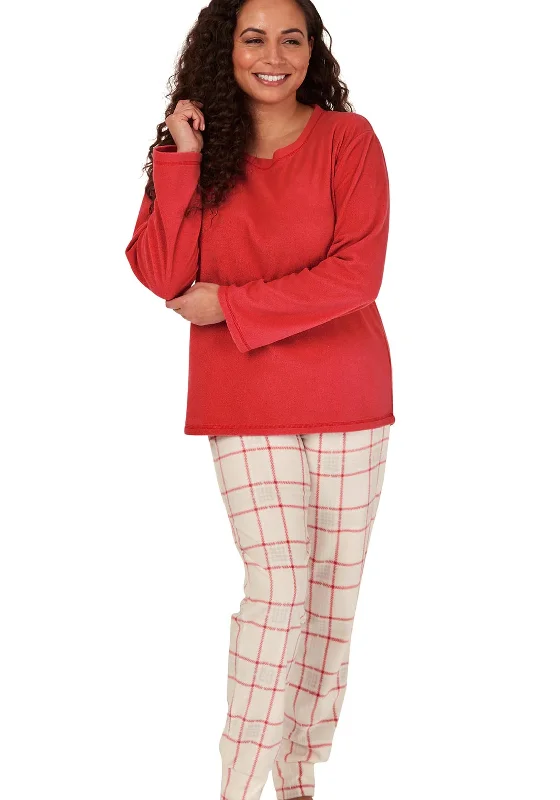 Indigo Sky Fleece Check Print Pyjama Set, Red Budget-friendly pajama sets