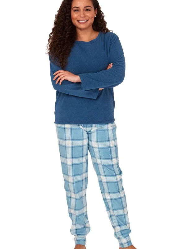 Indigo Sky Fleece Check Print Pyjama Set, Blue Spa pajama sets