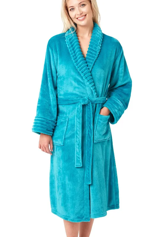 Indigo Sky Jungle Brights Ripple Fleece Dressing Gown, Teal Trendy pajama sets for women