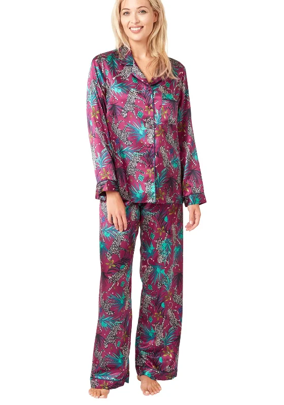 Indigo Sky Jungle Cheetah Print Pyjama Set, Raspberry Polyester pajama sets