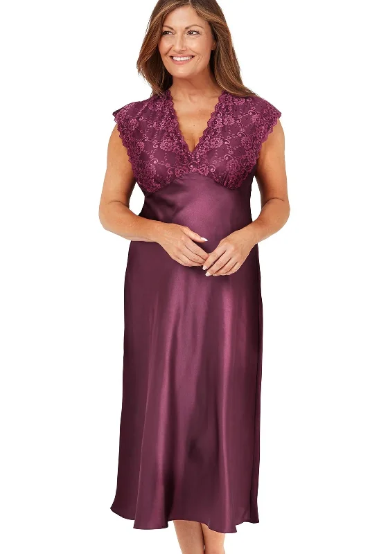 Marlon Marcelle Satin Lace Nightdress, Deep Mulberry Warm pajama sets