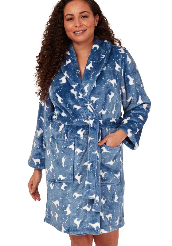 Indigo Sky Polar Bear Fleece Wrap Dressing Gown, Ocean Blue Pajama sets under $50