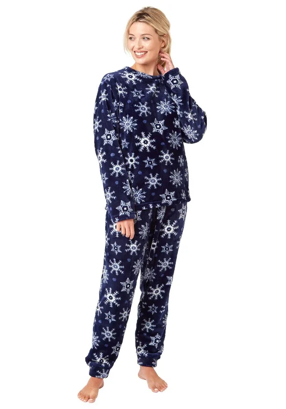 Indigo Sky Snowflake Fleece Pyjama Set, Navy Best pajama sets for elderly women