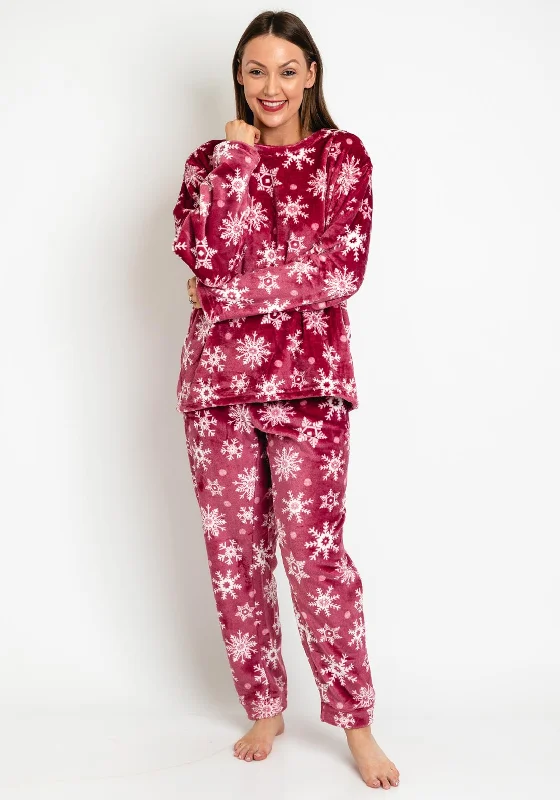 Indigo Sky Snowflake Cosy Fleece Pyjamas, Wine Funny graphic pajama sets