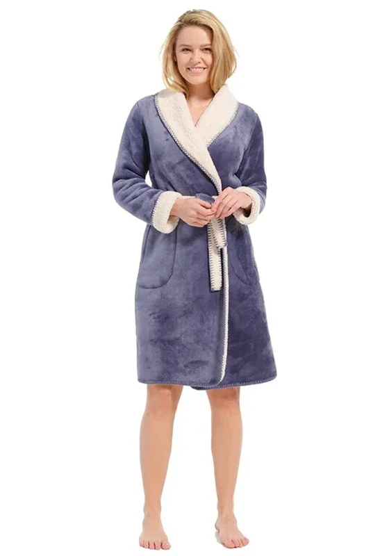 Pastunette Deluxe Warm Fleece Wrap Over Dressing Gown, Dark Blue Family matching pajama sets