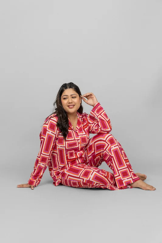 Red Zen Full Sleeves Button Down Pajama Set Button-up pajama sets