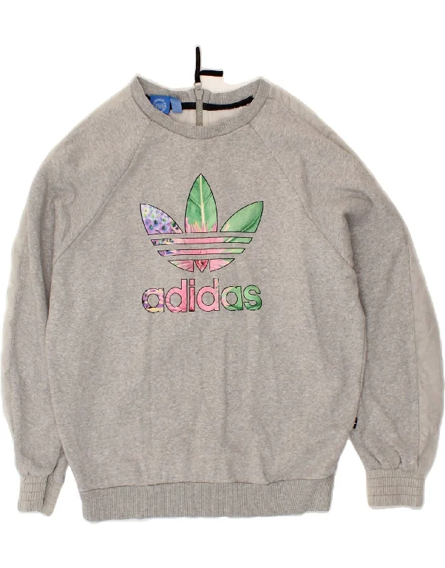 ADIDAS Womens Graphic Sweatshirt Jumper UK 12 Medium Grey Cotton Best sweaters for work